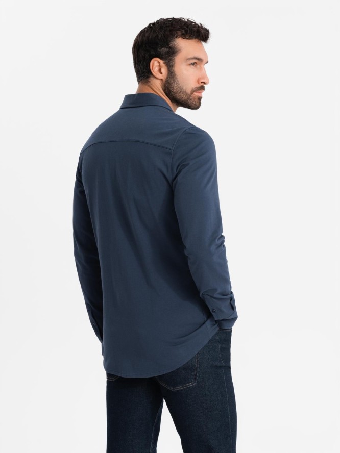 Koszula męska bawełniana REGULAR z dzianiny single jersey - granatowa V2 OM-SHCS-0138 - XXL