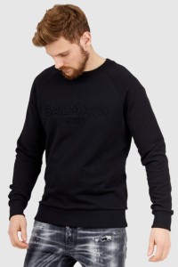 BALMAIN Czarna bluza męska z wypukłym logo