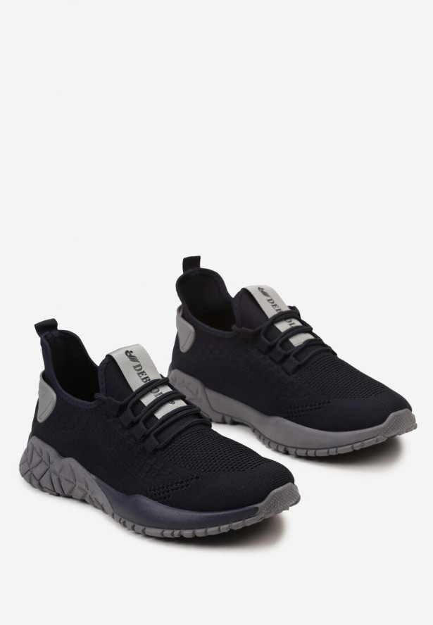 Granatowo-Szare Siateczkowe Buty Sportowe Typu Slip On z Ozdobnym Sznurowaniem Incarda