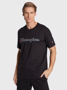 Champion T-Shirt Script Logo Embroidery 218007 Czarny Regular Fit