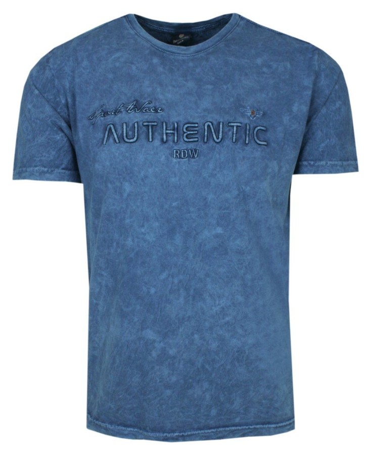T-Shirt Niebieska z Nadrukiem, Męski, Koszulka, Krótki Rękaw, U-neck