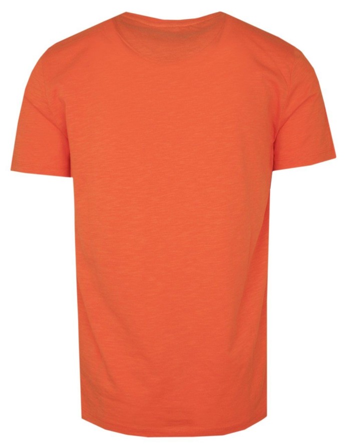 T-Shirt Granatowo-Pomarańczowy w Pasy, z Kieszonką, Męski, Koszulka, Krótki Rękaw, U-neck