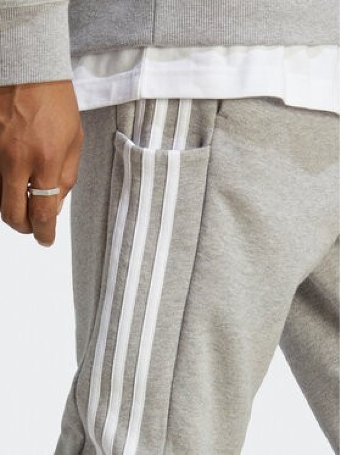 adidas Spodnie dresowe Essentials French Terry Tapered Cuff 3-Stripes Joggers IC9407 Szary Regular Fit