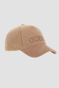 GUESS Beżowa pluszowa czapka z daszkiem Baseball Cap