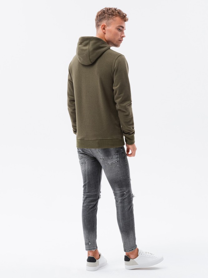 Bluza męska z kapturem BASIC - oliwkowa V13 OM-SSBN-0120 - XXL