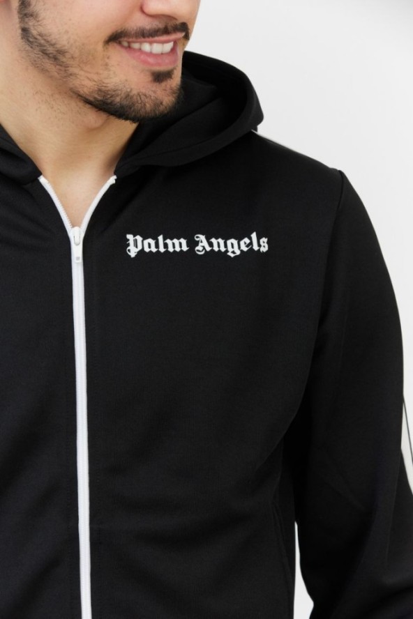 PALM ANGELS Czarna bluza męska z lampasami i kapturem