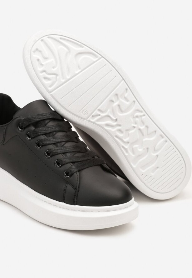 Czarne Płaskie Sznurowane Buty Sportowe Sneakersy w Klasycznym Stylu Vlimara