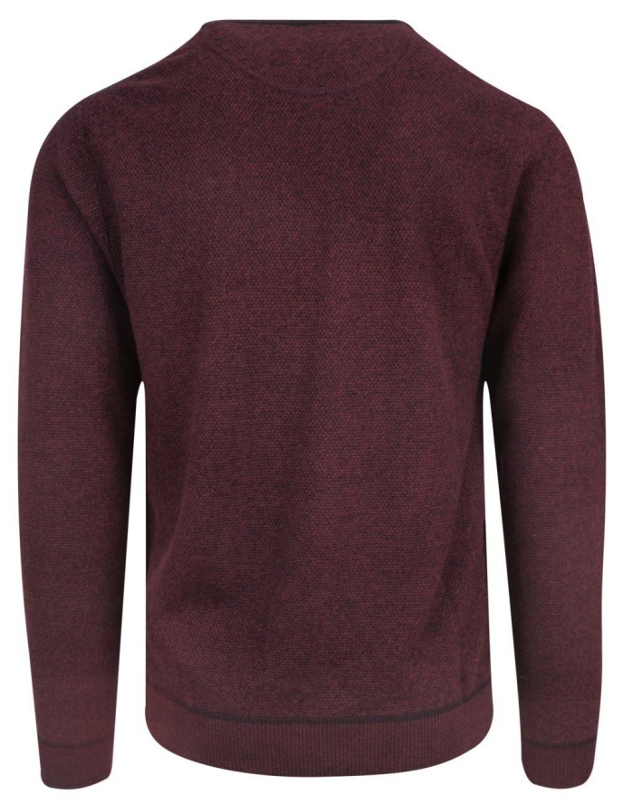 Sweter Bawełniany, Bordowy w Drobny Tłoczony Wzór, Okrągły Dekolt, U-neck, Męski -Pako Jeans