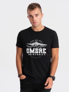 T-shirt męski bawełniany z printem militarnym - czarny V1 OM-TSPT-0164 - XXL