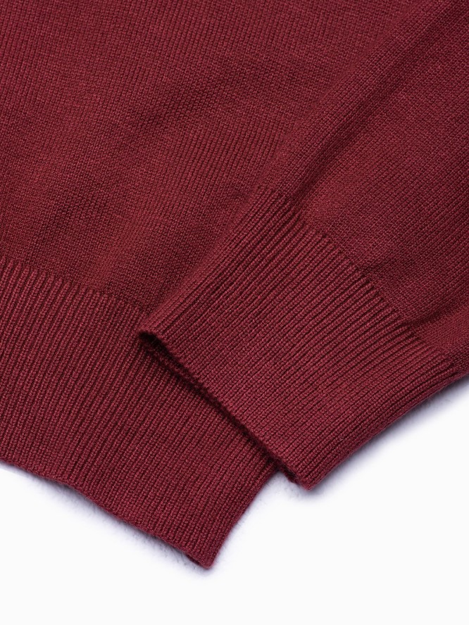 Sweter klasyczny męski z wiskozą BASIC z okrągłym dekoltem – bordowy V11 OM-SWBS-0106 - XXL