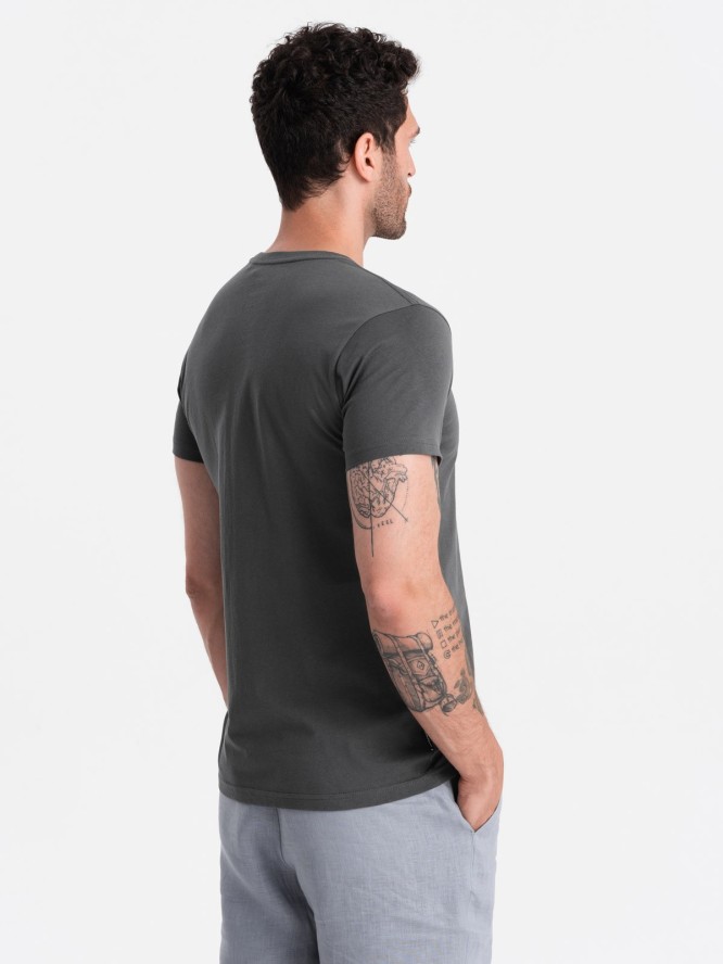 Męski klasyczny bawełniany T-shirt BASIC - grafitowy V15 OM-TSBS-0146 - XXL