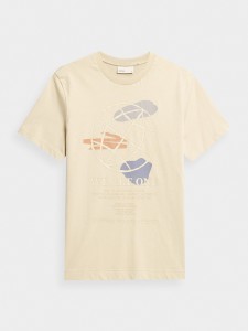 T-shirt regular z nadrukiem męski Outhorn - kremowy