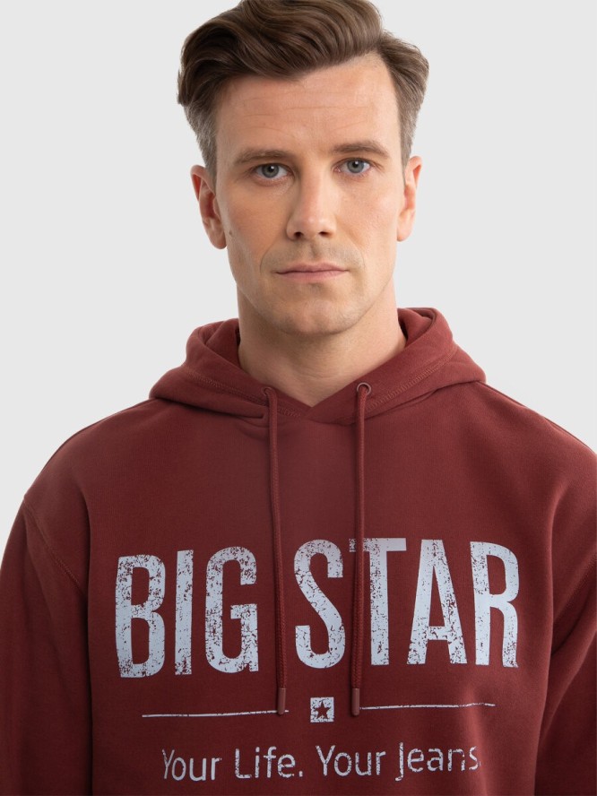 Bluza męska z kapturem z logo BIG STAR bordowa Ashlyno 604