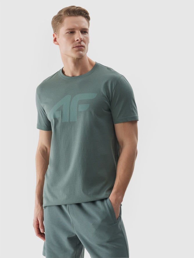 T-shirt regular z nadrukiem męski - khaki