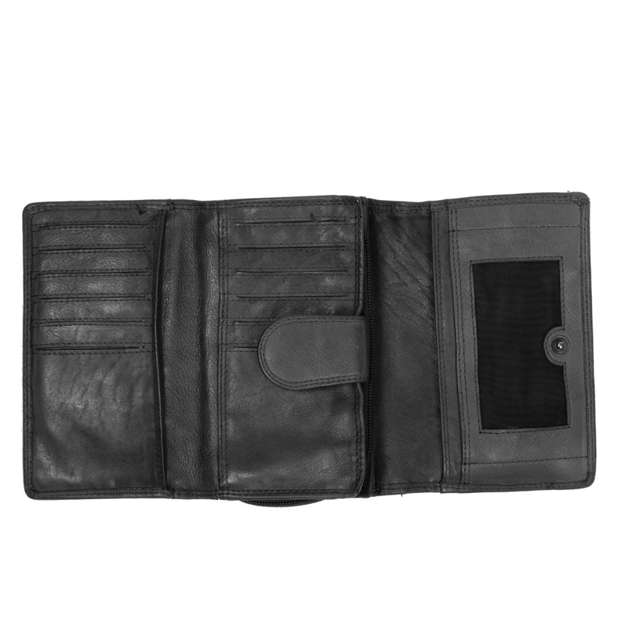 MUSTANG Brasilia Wallet Flap Opening Medium UNIWERSALNY SKÓRZANY PORTFEL PREMIUM POJEMNY NA KARTY SKÓRA BLACK 06.106200