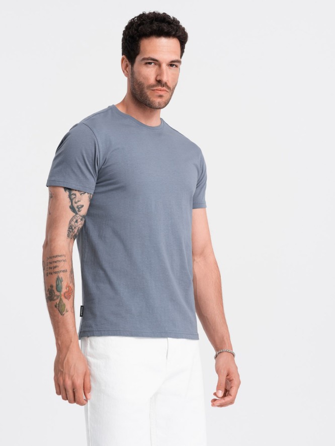 T-shirt męski klasyczny bawełniany BASIC - niebieski denim V7 OM-TSBS-0146 - XXL