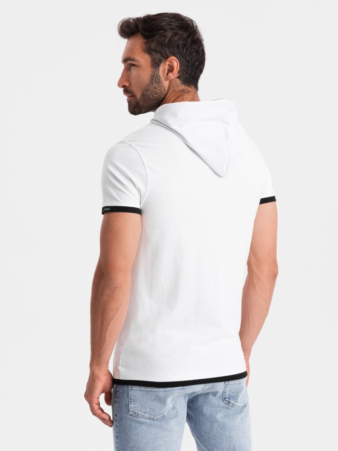 Casualowy męski t-shirt bawełniany z kapturem – biały V1 OM-TSCT-22SS-001 - XXL