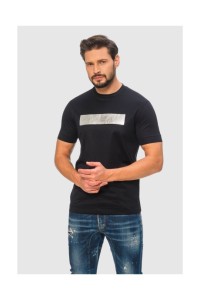 EMPORIO ARMANI Granatowy t-shirt męski ze srebrnym logo