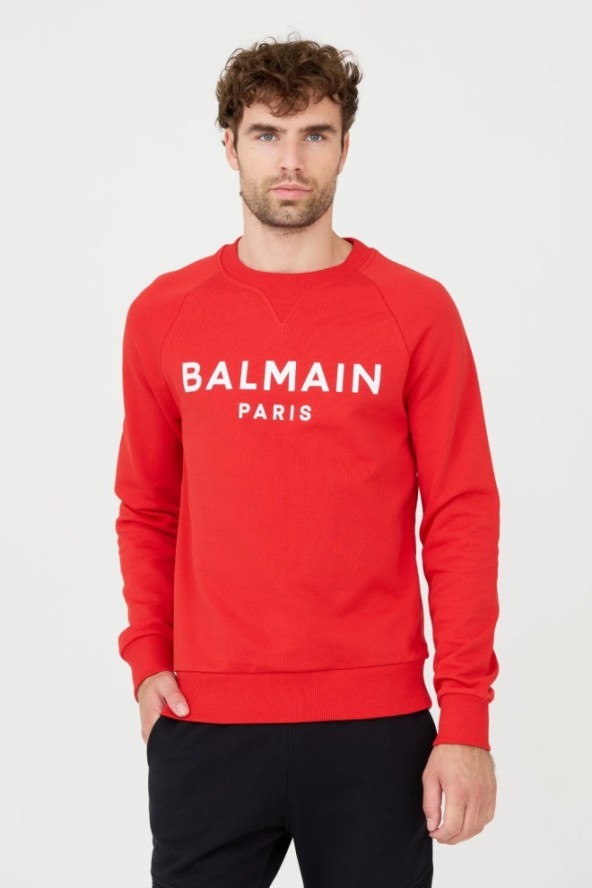 BALMAIN Czerwona bluza Printed Sweatshirt