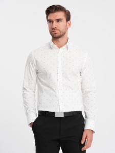 Klasyczna męska bawełniana koszula SLIM FIT w kotwice - biała V3 OM-SHCS-0156 - XXL