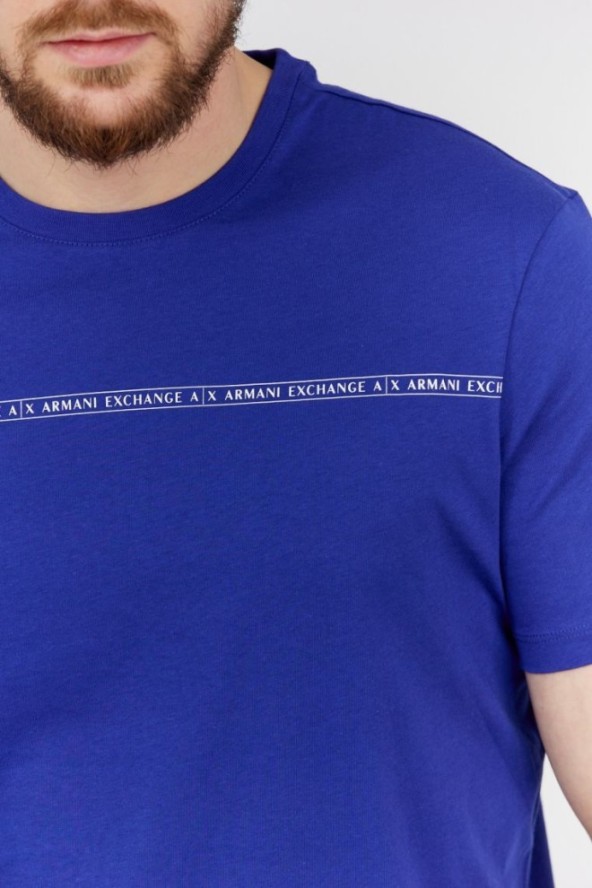 ARMANI EXCHANGE Niebieski t-shirt męski z paskiem z logo