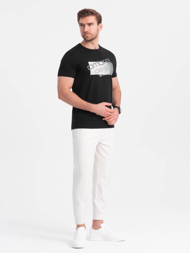 T-shirt męski bawełniany z logotypem - czarny V2 OM-TSPT-0139 - XXL