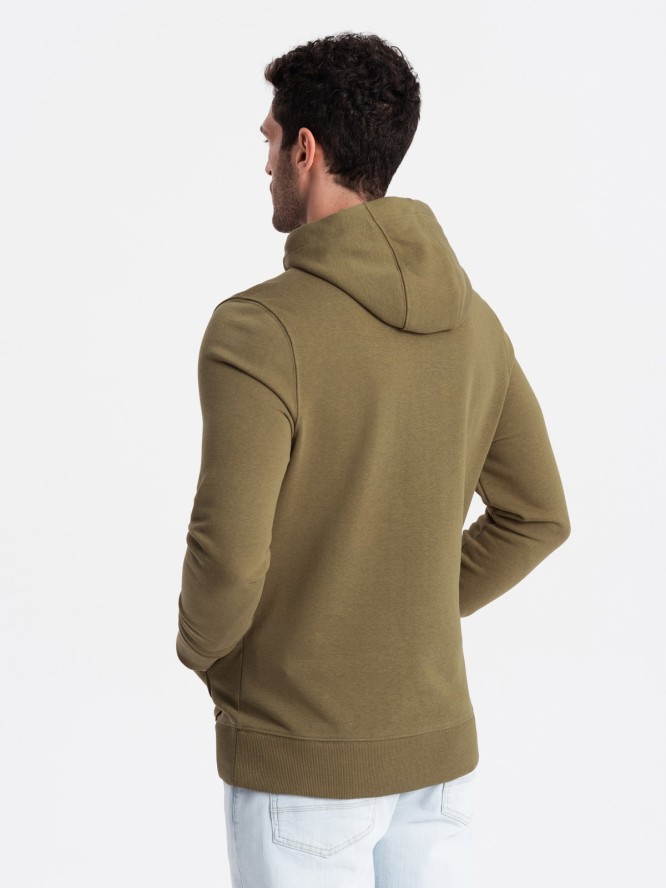Bluza męska dresowa kangurka z kapturem BASIC – oliwkowa V2 OM-SSBN-0161 - XXL
