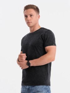 T-shirt męski z efektem ACID WASH - czarny V1 S1638 - XL