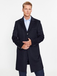 Boss Płaszcz wełniany H-Hyde-234 50502327 Granatowy Slim Fit