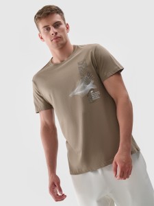 T-shirt z nadrukiem regular męski - khaki