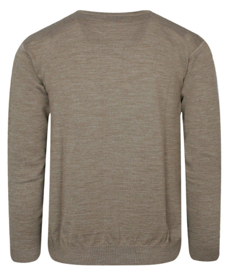 Sweter Beżowy, Dekolt w Serek (V-neck), Męski - MAX SHELDON