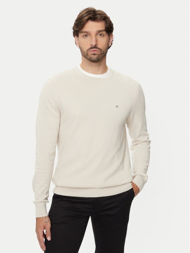 Calvin Klein Sweter K10K113410 Beżowy Slim Fit