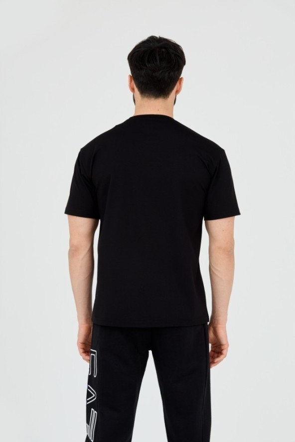 EA7 Czarny t-shirt z holograficznym logo