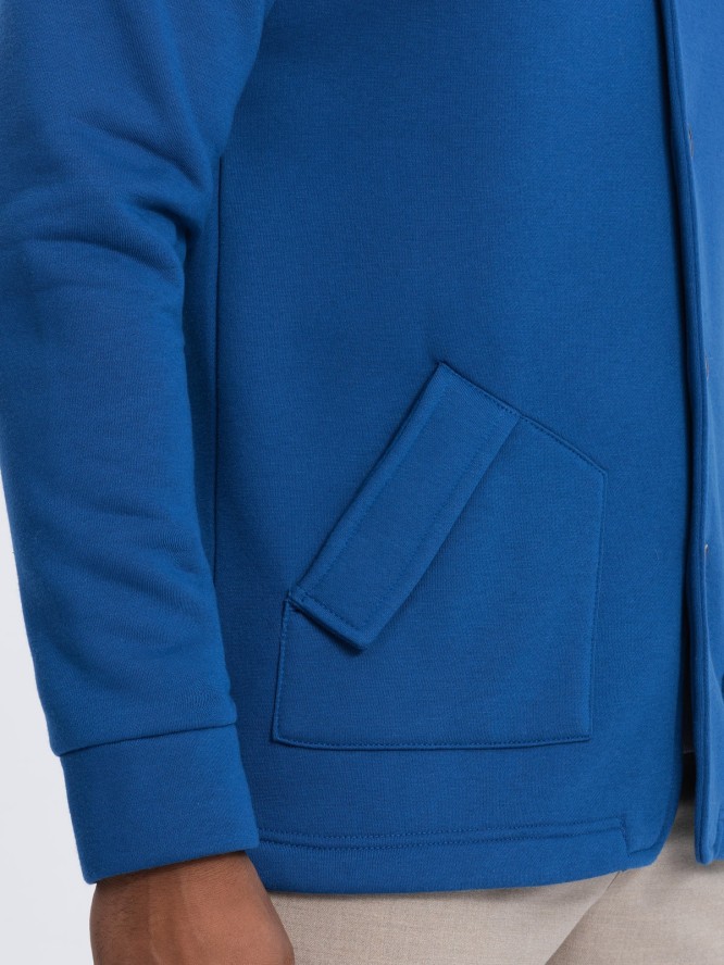 Bluza męska casual ze stójką zapinana na guziki - niebieska V1 OM-SSZP-0171 - XXL