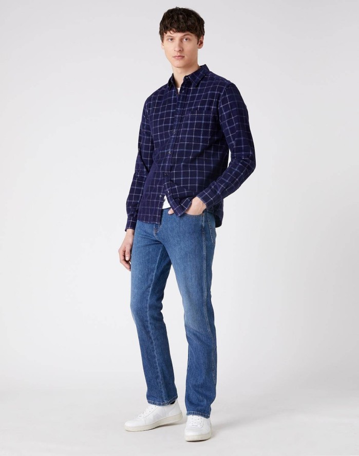 WRANGLER LS 1PKT SHIRT MĘSKA KOSZULA W KRATĘ DŁUGI RĘKAW PATRIOT BLUE W5AE4AX5H