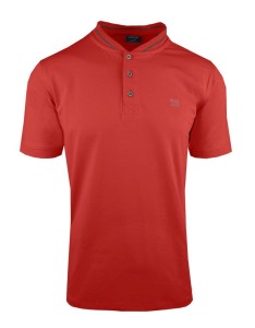 Męski T-Shirt (Koszulka) z Dekoltem na Guziki - Pako Jeans - Czerwona