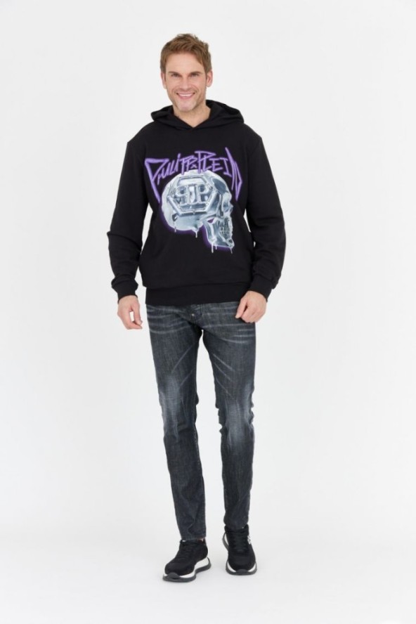 PHILIPP PLEIN Czarna bluza męska z kapturem skull