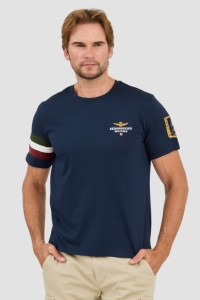 AERONAUTICA MILLITARE Granatowy t-shirt Tricolor and badge