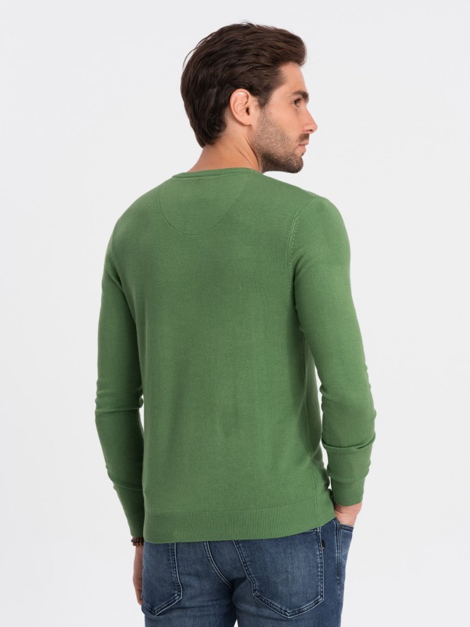 Klasyczny sweter męski z okrągłym dekoltem - zielony V13 OM-SWBS-0106 - XXL