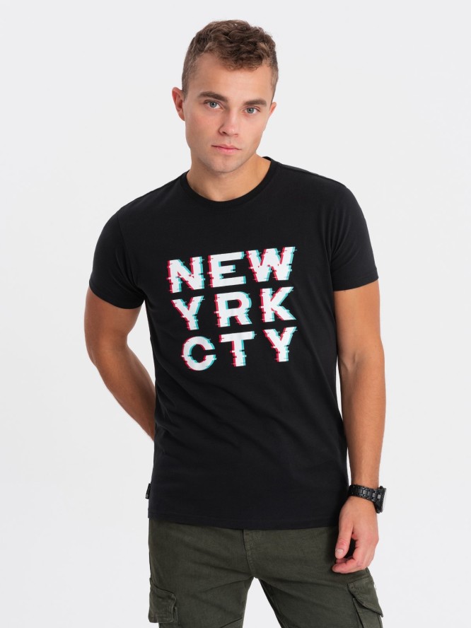 T-shirt męski bawełniany z nadrukiem - czarny V1 OM-TSPT-0162 - XXL
