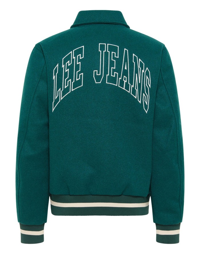 LEE VARSITY JACKET MĘSKA KURTKA PRZEJŚCIOWA LOGO NADRUK ESMERALDA L87TDB96