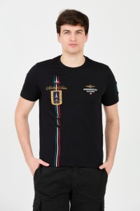 AERONAUTICA MILITARE Czarny t-shirt Frecce Tricolori Short Sleeve