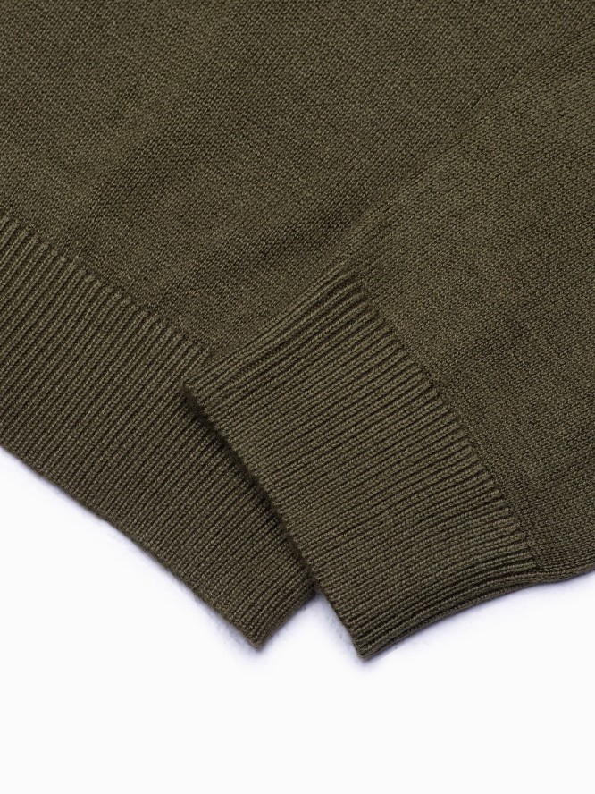 Sweter męski z półgolfem o gładkiej strukturze - oliwkowy V7 E178 - XXL