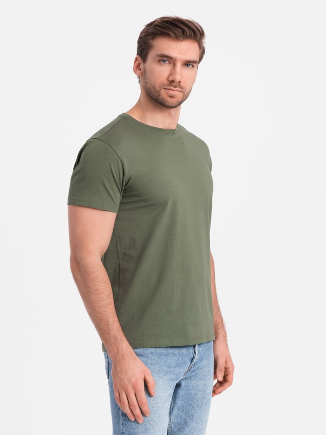 T-shirt męski klasyczny bawełniany BASIC - khaki V6 OM-TSBS-0146 - XXL