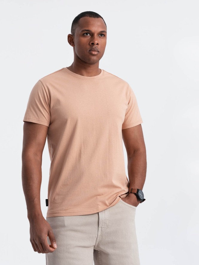 Klasyczny T-shirt męski bawełniany BASIC - cielisty V9 OM-TSBS-0146 - XXL