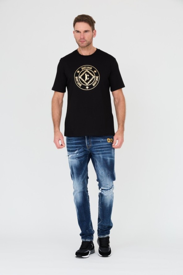 JUST CAVALLI Czarny t-shirt Fiche Gold