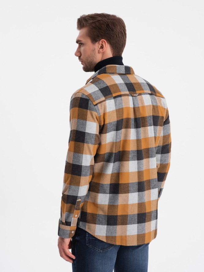 Flanelowa koszula męska w kratę - żółto-czarna V2 OM-SHCS-0150 - XXL