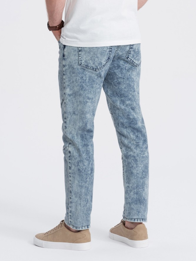 Spodnie męskie jeansowe slim fit z przeszyciem na kolanach - niebieskie V1 OM-PADP-0109 - XXL