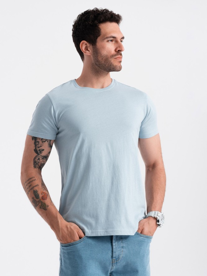 T-shirt męski klasyczny bawełniany BASIC - jasnoniebieski V19 OM-TSBS-0146 - XXL