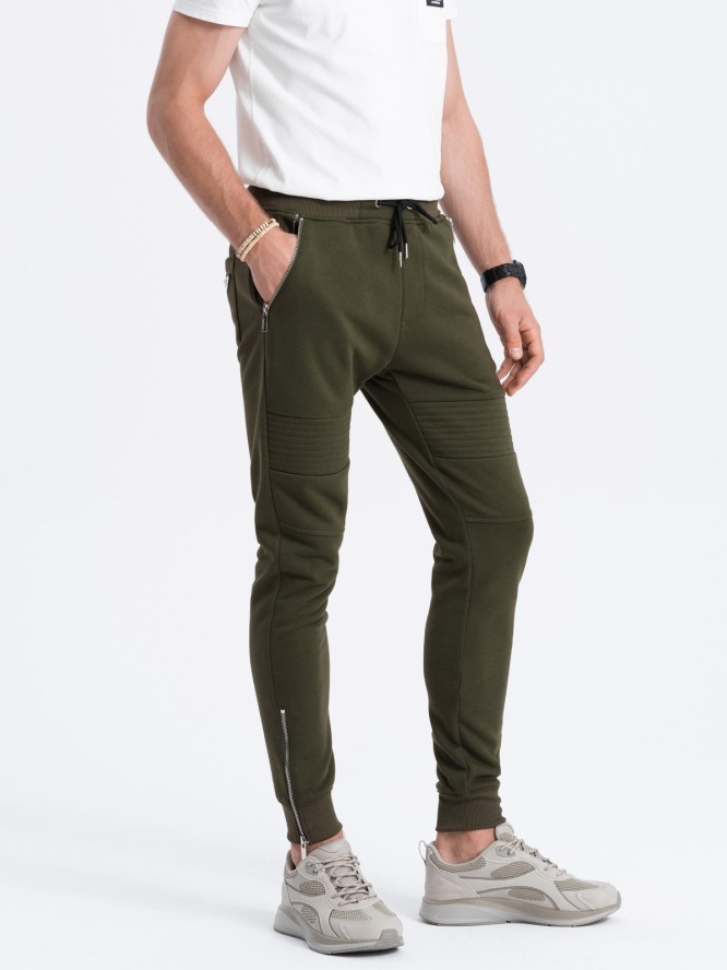 Spodnie męskie dresowe typu jogger - oliwkowe V1 OM-PASK-22FW-004 - XXL